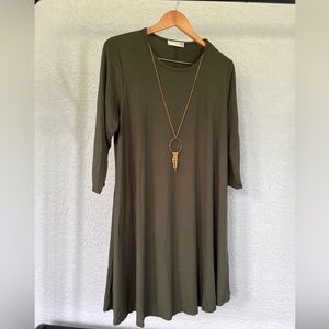 Olive Green Womens Dress 2X with Faux Necklace